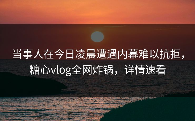 当事人在今日凌晨遭遇内幕难以抗拒，糖心vlog全网炸锅，详情速看